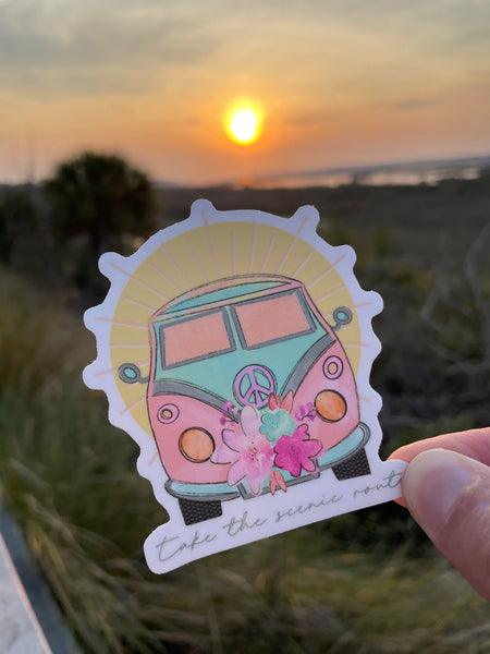 Pink Van Take The Scenic Route Sticker