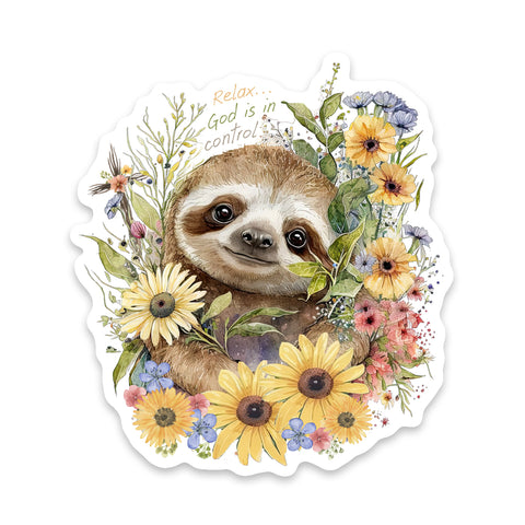 Sloth Relax God Is In Control Sticker