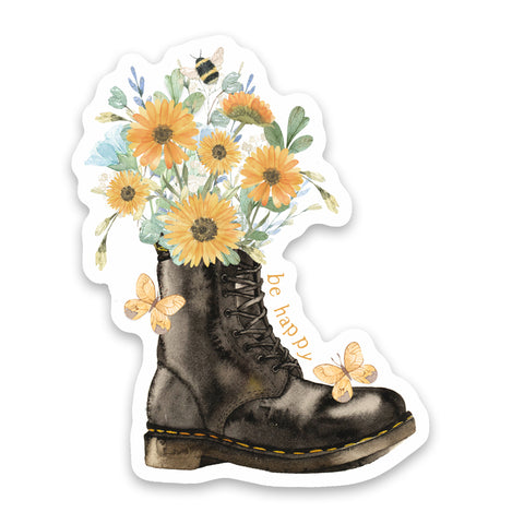 Flower Boot Be Happy Sticker