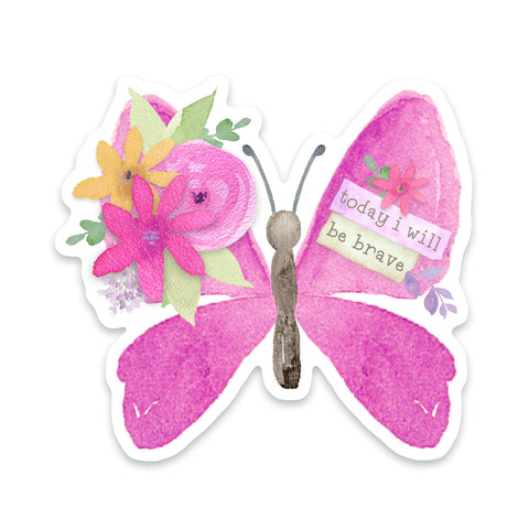 Today I Will Be Brave Purple Butterfly Sticker