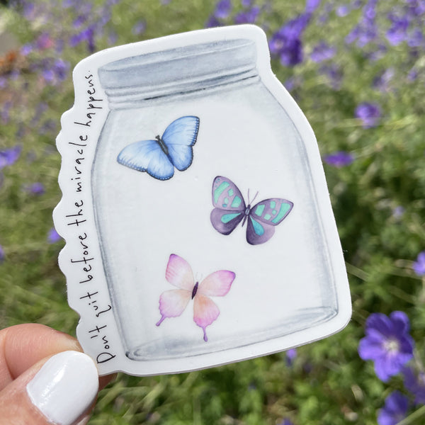 Butterfly Miracle Happens Jar Sticker