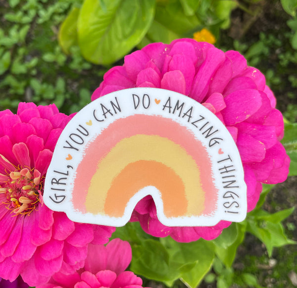Girl You Can Do Amazing Things Rainbow Sticker