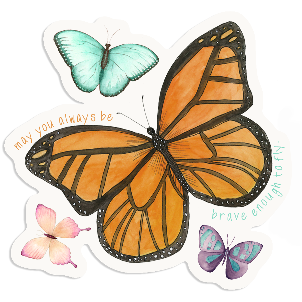 Orange Butterfly Brave Enough To Change Sticker